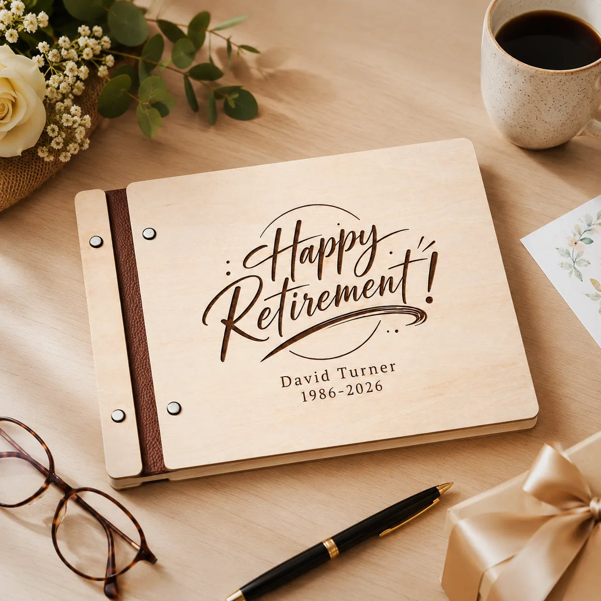 Happy Retirement Signature Book – Custom Wood Farewell Album