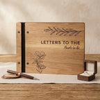 Personalized Wooden Wedding Guest Book: Engraved Photo Album, Leather Bound