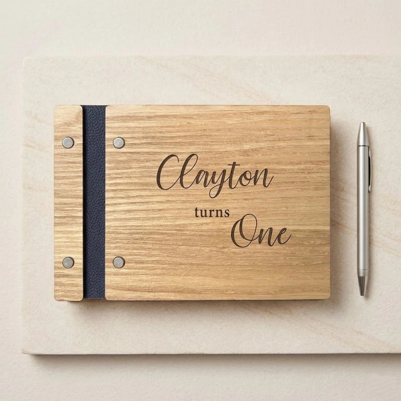 Personalized Wooden Guest Book: Photo Album Turns One Gift for Birthday Keepsake