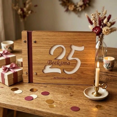 Personalised wooden guestbook: photo album, birthday gift, commemorative book