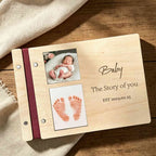 Wooden and Genuine Leather Guestbook for Baby Shower