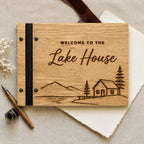 Personalized Lake House Guest Book, Custom Engraved Wooden Airbnb Welcome Book for Vacation Rental