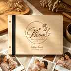 Personalized Wood Mother’s Day Scrapbook, Handcrafted Memory Guest Book & Photo Album