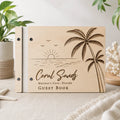 Personalized Coastal Wooden Guest Book – Palm Tree Beach Wedding Guest Book