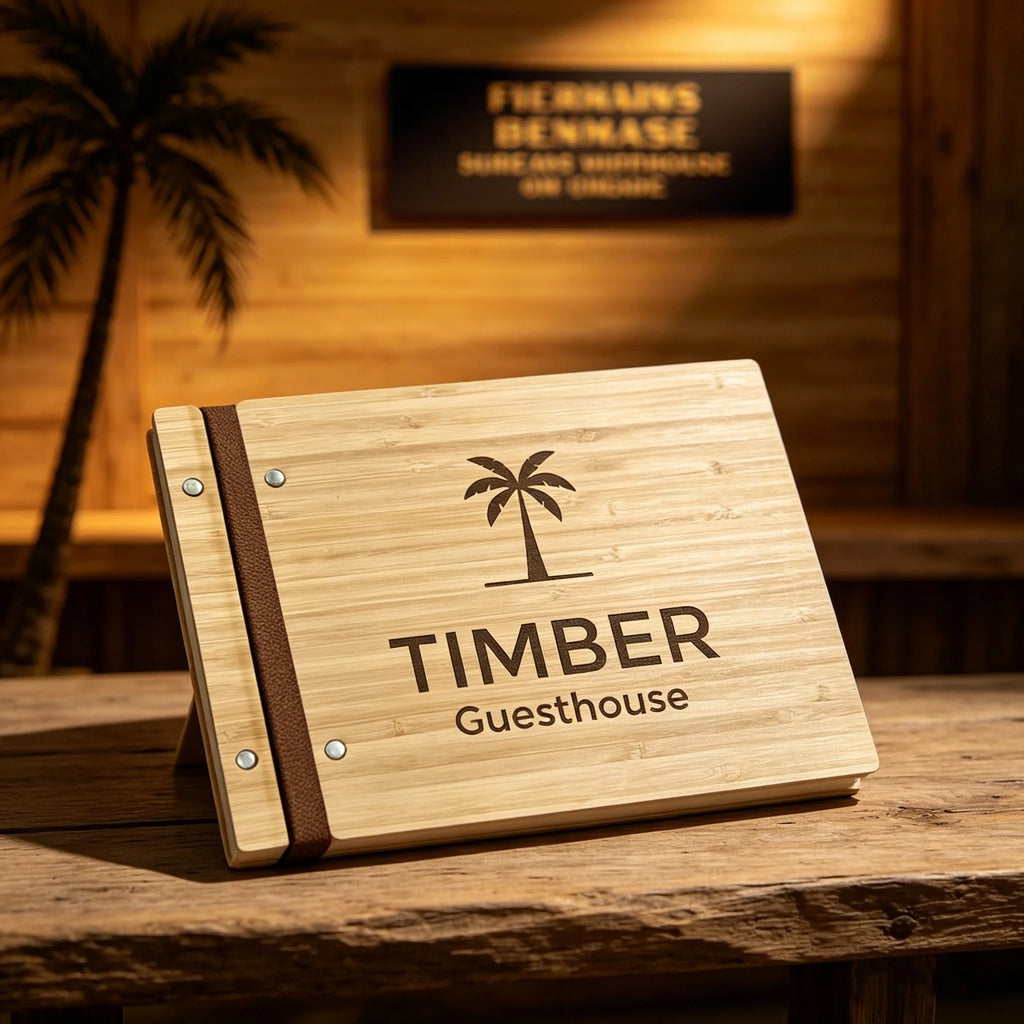 Wooden Guest Book, Pine Tree Guestbook, Custom Cabin Lodge Welcome Book for Airbnb