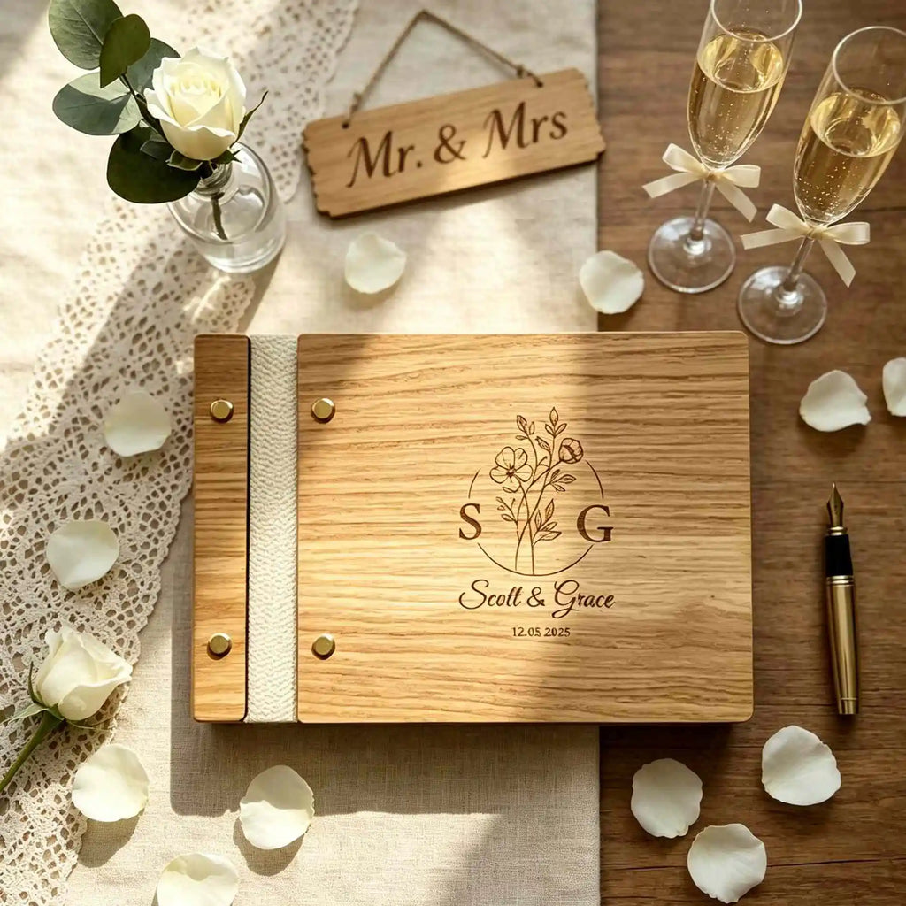 Personalized Wooden Wedding Guest Book, Custom Engraved Guestbook, Polaroid Photobooth Album, Wedding Easter Gift