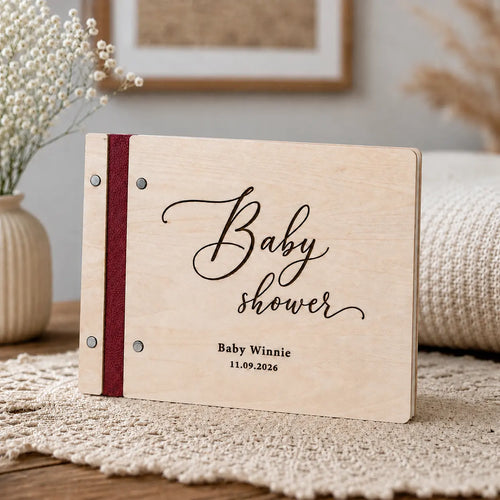 Custom Baby Shower Memory Book – Personalized Wooden Keepsake for New Parents