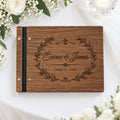 Personalized Wooden Wedding Guest Book, Elegant French Laurel Wreath Engraved Walnut Photo Album & Keepsake