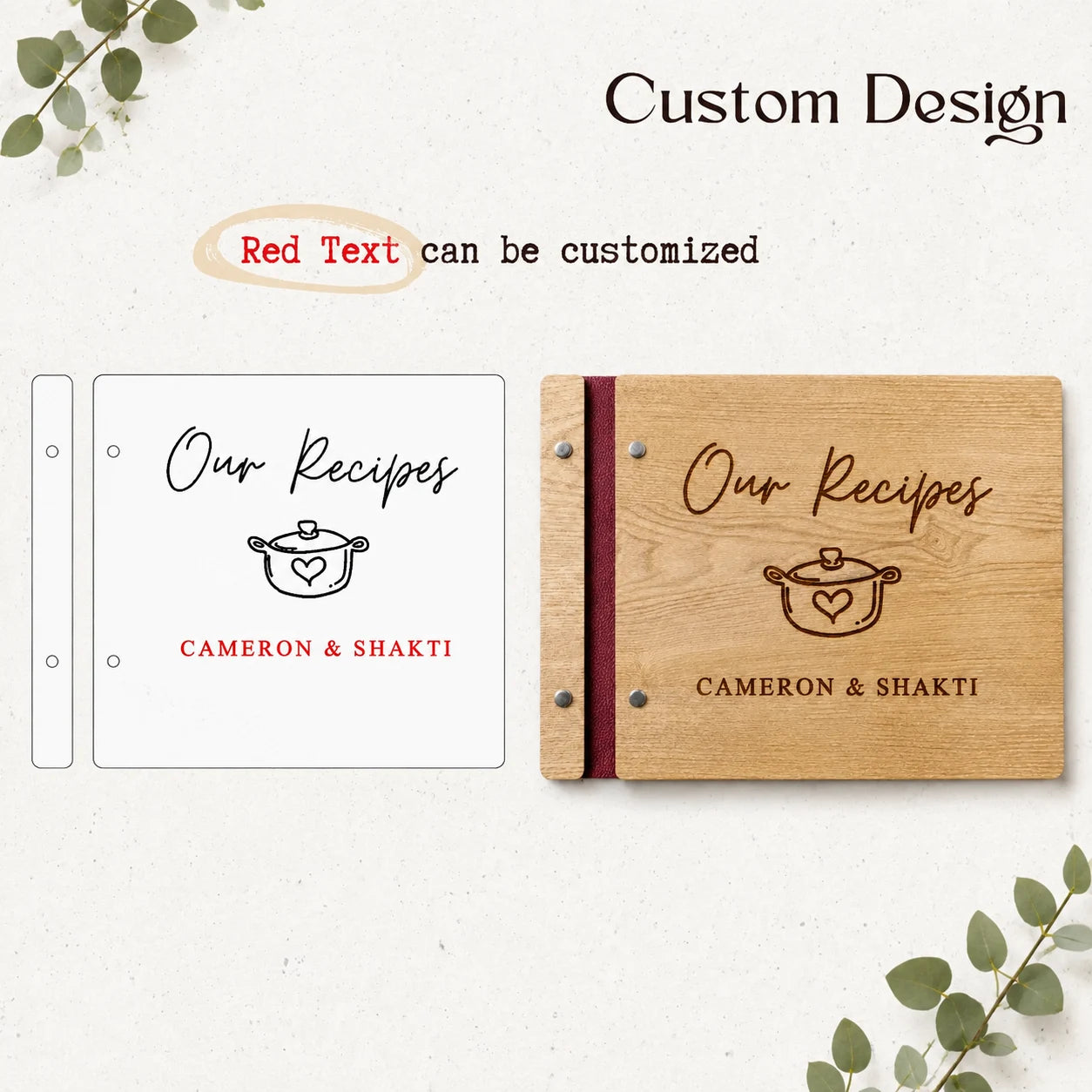 Personalized Wooden Recipe Book | Custom Engraved Family Cookbook and Recipe Journal
