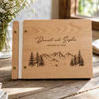 Personalized Wooden Wedding Guest Book – Custom Engraved Rustic Mountain Guestbook for Weddings & Couples