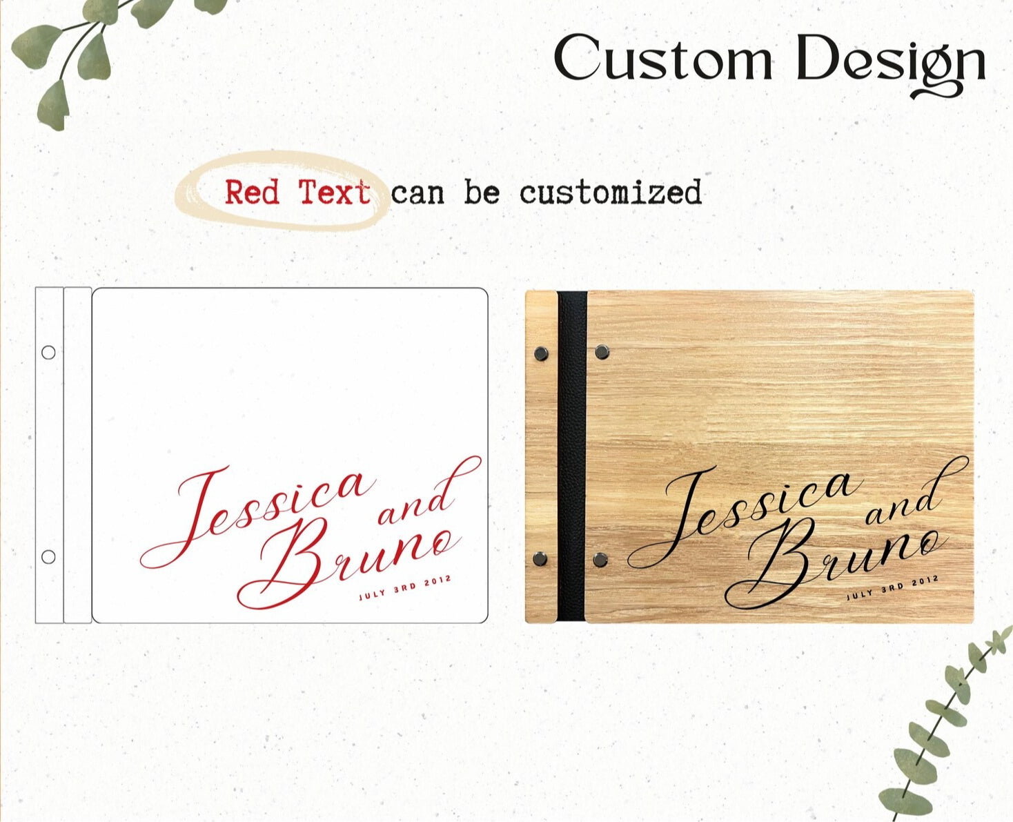 Custom Engraved Wood Wedding Guest Book - Names & Date Keepsake