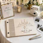 Personalized Fairytale Castle Wedding Guest Book – Engraved Wood Guestbook