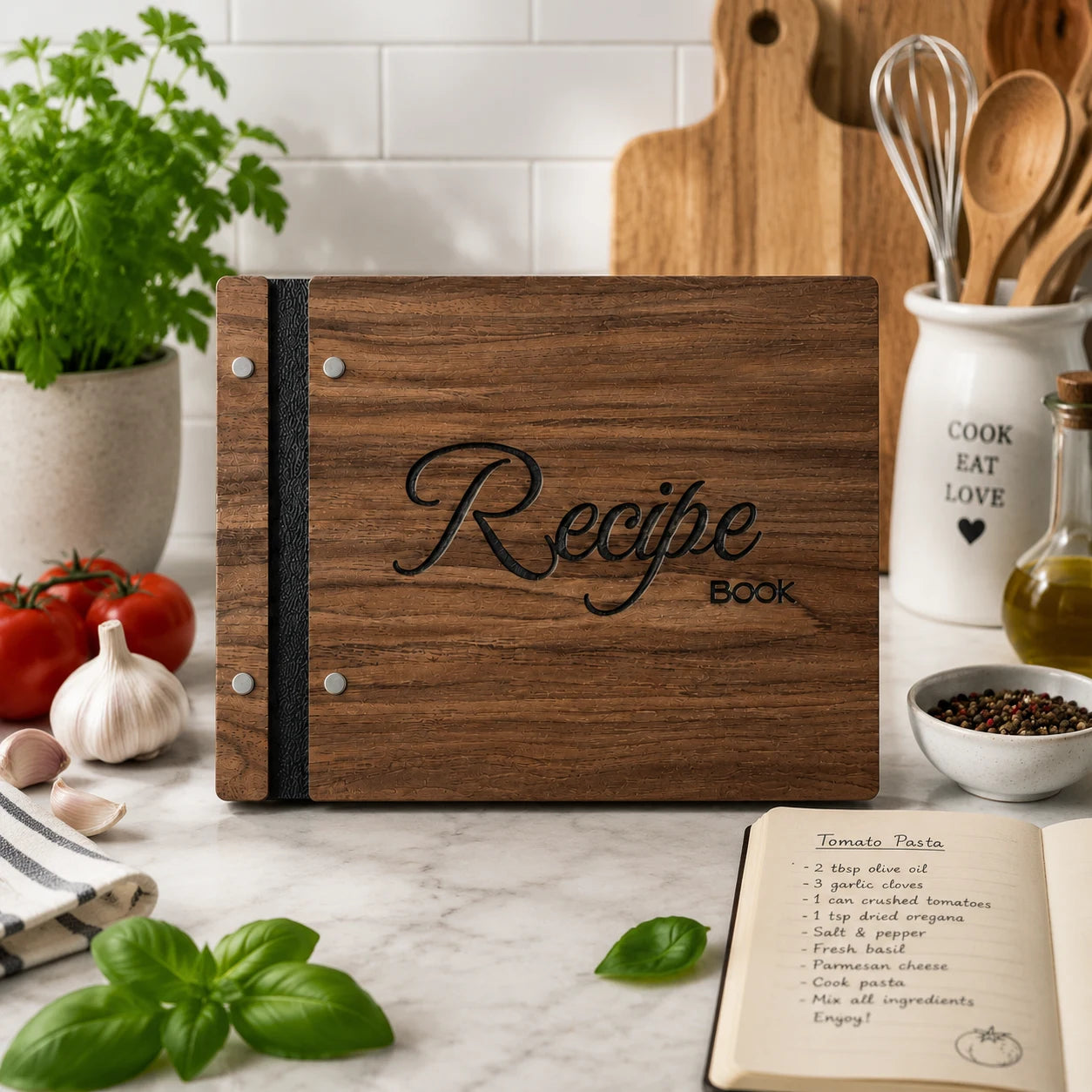 Personalized Wooden Recipe Book| Custom Family Cookbook| Engraved Recipe Journal| Gift for Mom or Grandma