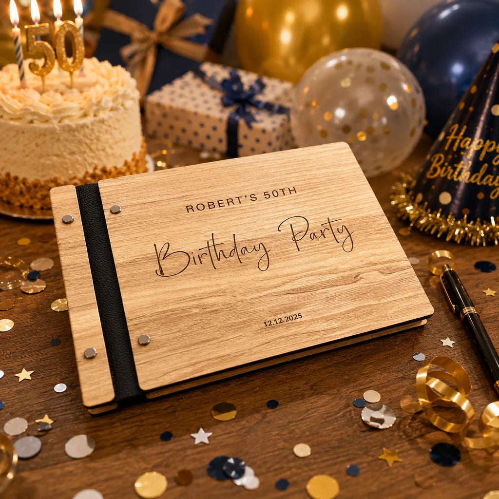 Personalized Wooden Guest Book: Photo Album Turns One  Gift for Birthday Keepsake
