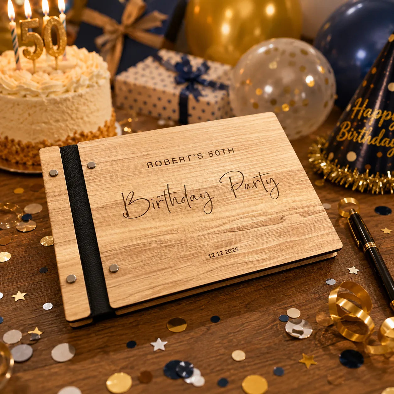 Personalized Wooden Guest Book: Photo Album Turns One  Gift for Birthday Keepsake