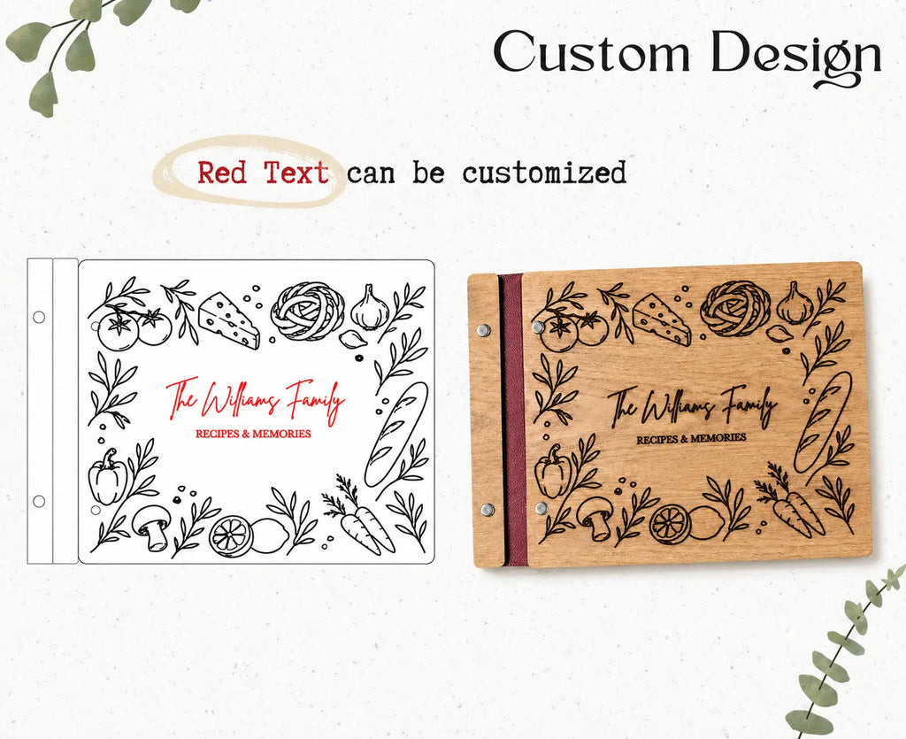 Personalized Wooden Recipe Book| Custom Engraved Family Cookbook| Blank Recipe Journal