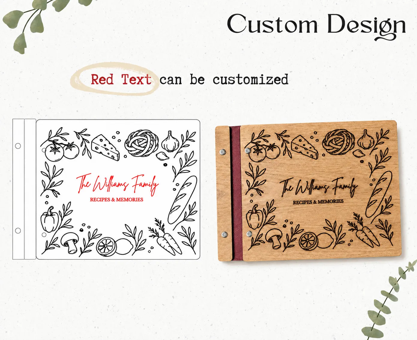 Personalized Wooden Recipe Book| Custom Engraved Family Cookbook| Blank Recipe Journal