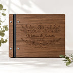 Custom Engraved Wedding Guest Book with Floral Design, Personalized Wooden Keepsake Guestbook