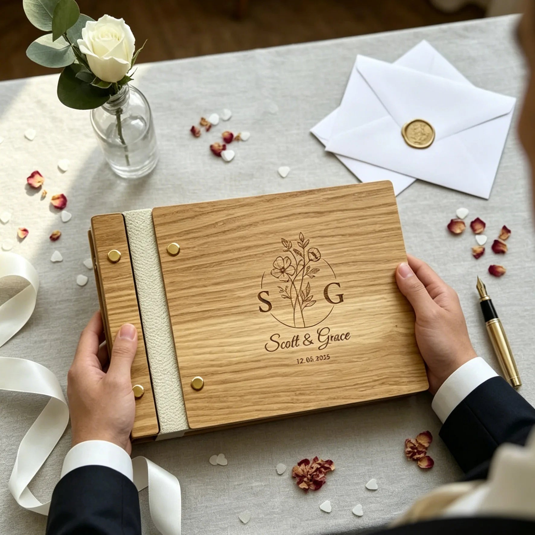 Personalized Wooden Wedding Guest Book, Custom Engraved Guestbook, Polaroid Photobooth Album, Wedding Easter Gift