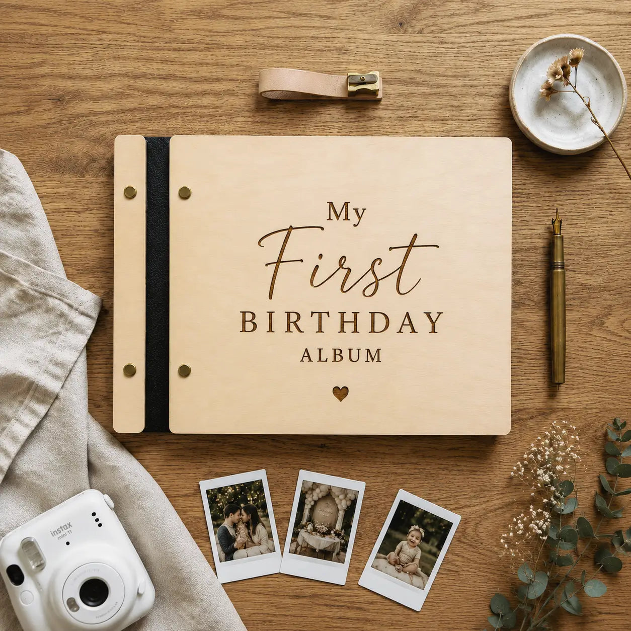 Handcrafted Wooden Baby Photo Album | Personalized 1st Birthday Keepsake Gift