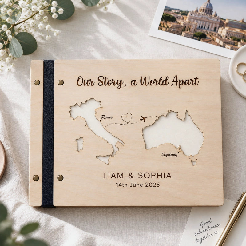 Custom Wood Map Travel Journal - Laser Cut Keepsake Notebook