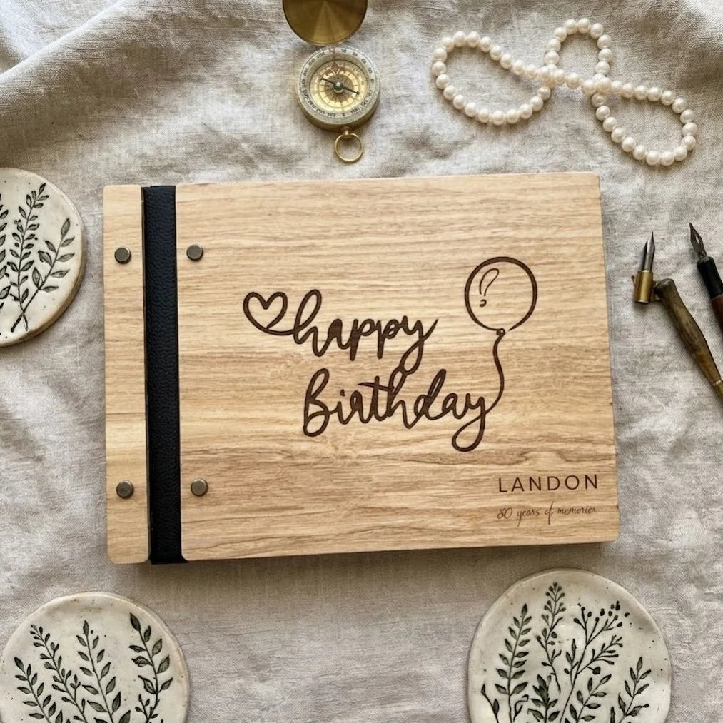 Personalised wooden guestbook: photo album, commemorative gift, birthday keepsake
