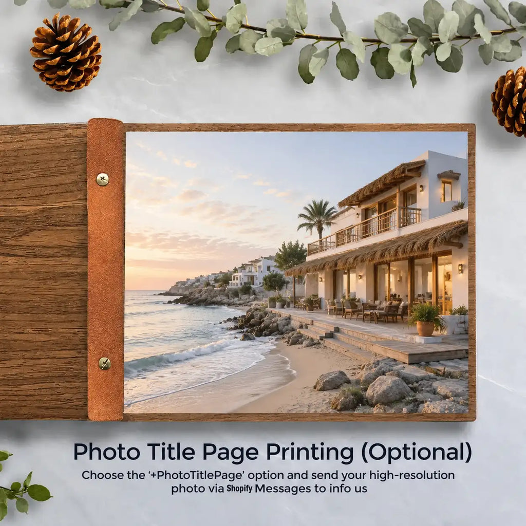 Personalized Coastal Wooden Guest Book – Palm Tree Beach Wedding Guest Book
