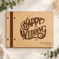 Personalized Wooden Wedding Guest Book – Custom Engraved Bamboo Photo Album & Sign-In Book with Names and Date
