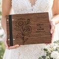 Personalized Wooden Wedding Guest Book, Floral Engraved Walnut Photo Album