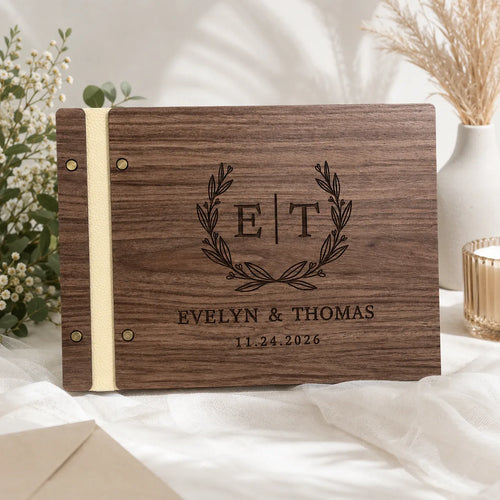 Custom Engraved Sign In Book | Personalized Wooden Wedding Guest Book with Names