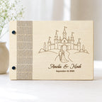 Personalized Fairytale Castle Wedding Guest Book – Engraved Wood Guestbook