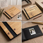 Personalized Wooden Wedding Guest Book: Engraved Photo Album, Leather Bound