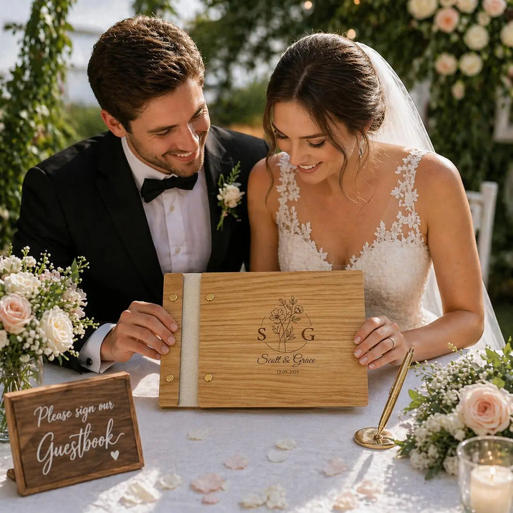 Personalized Wooden Wedding Guest Book, Custom Engraved Guestbook, Polaroid Photobooth Album, Wedding Easter Gift