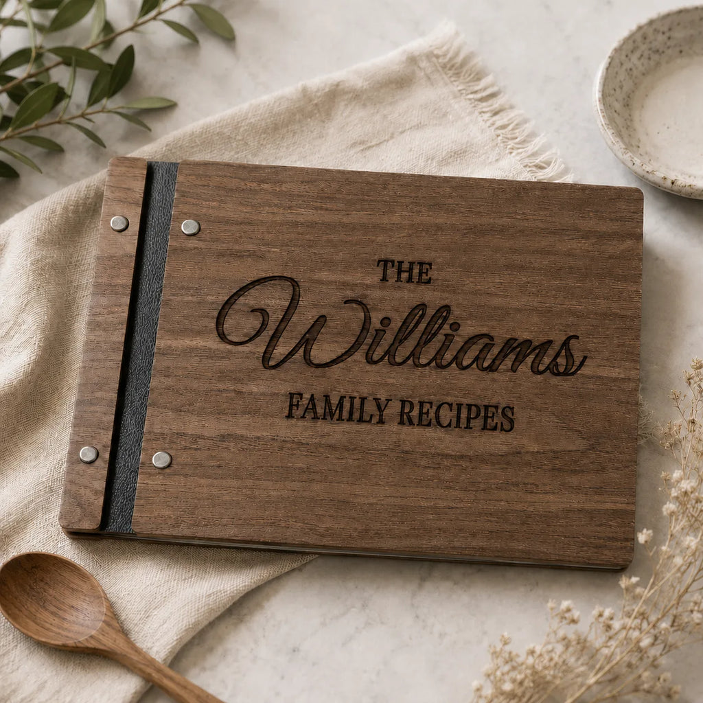 Custom Family Cookbook | Handmade Wooden Recipe Album Gift for Mom Grandma
