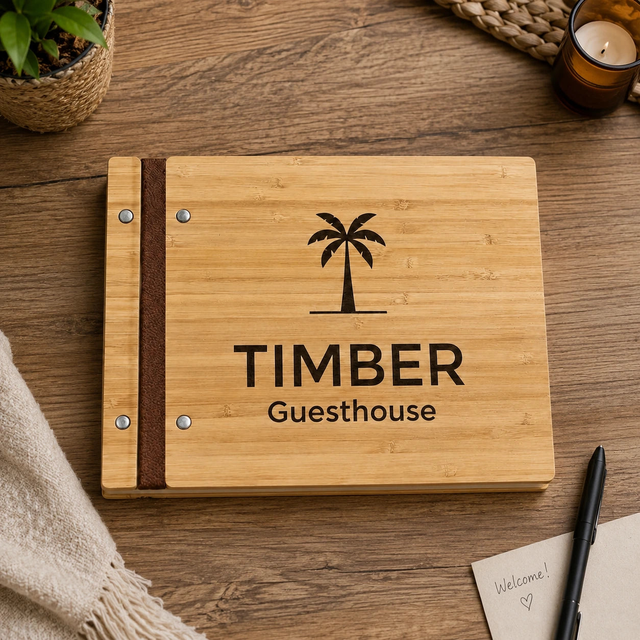 Wooden Guest Book, Pine Tree Guestbook, Custom Cabin Lodge Welcome Book for Airbnb