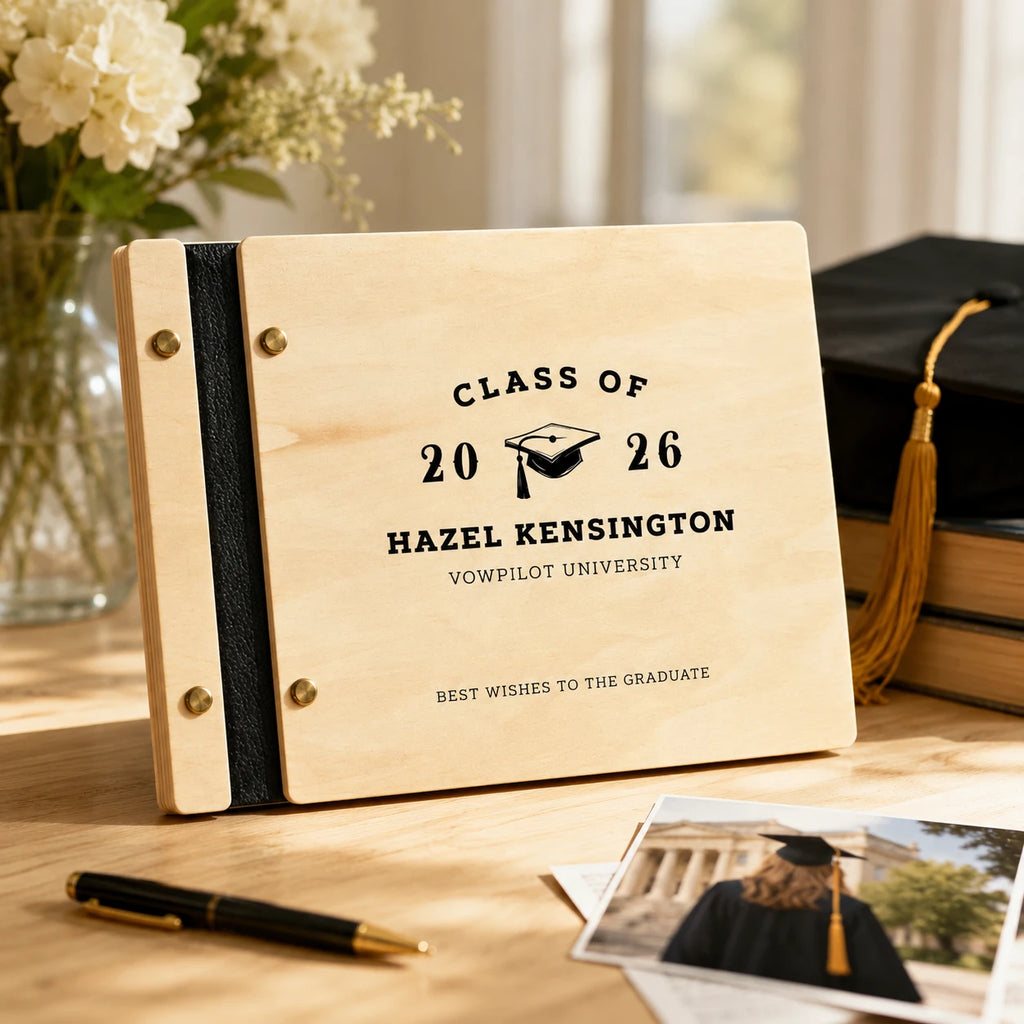 Personalized Graduation Wood Guest Book – Custom Class of 2026 Photo Album Memory Keeper