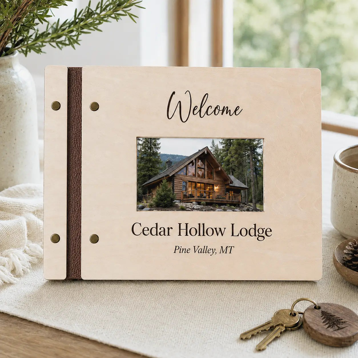 Personalized Airbnb Guest Book, Custom Wooden Welcome Book for Vacation Rental & Cabin Lodge