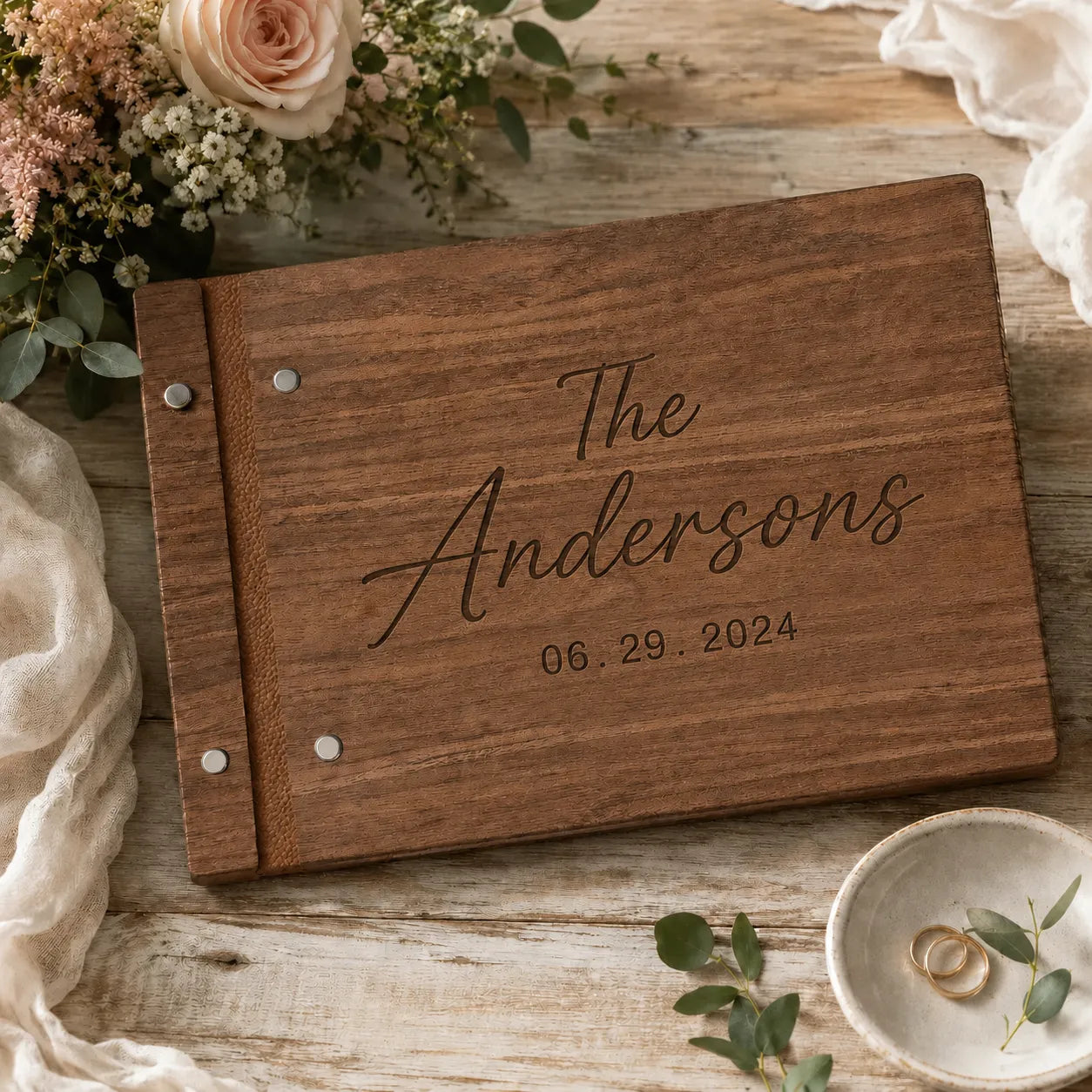 Personalized Wooden Wedding Guest Book - Names & Date Keepsake
