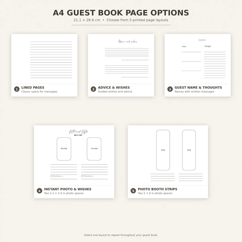 Personalized Guest Book Page Printing Add-On – A4/A5 Standard Paper or Cardstock