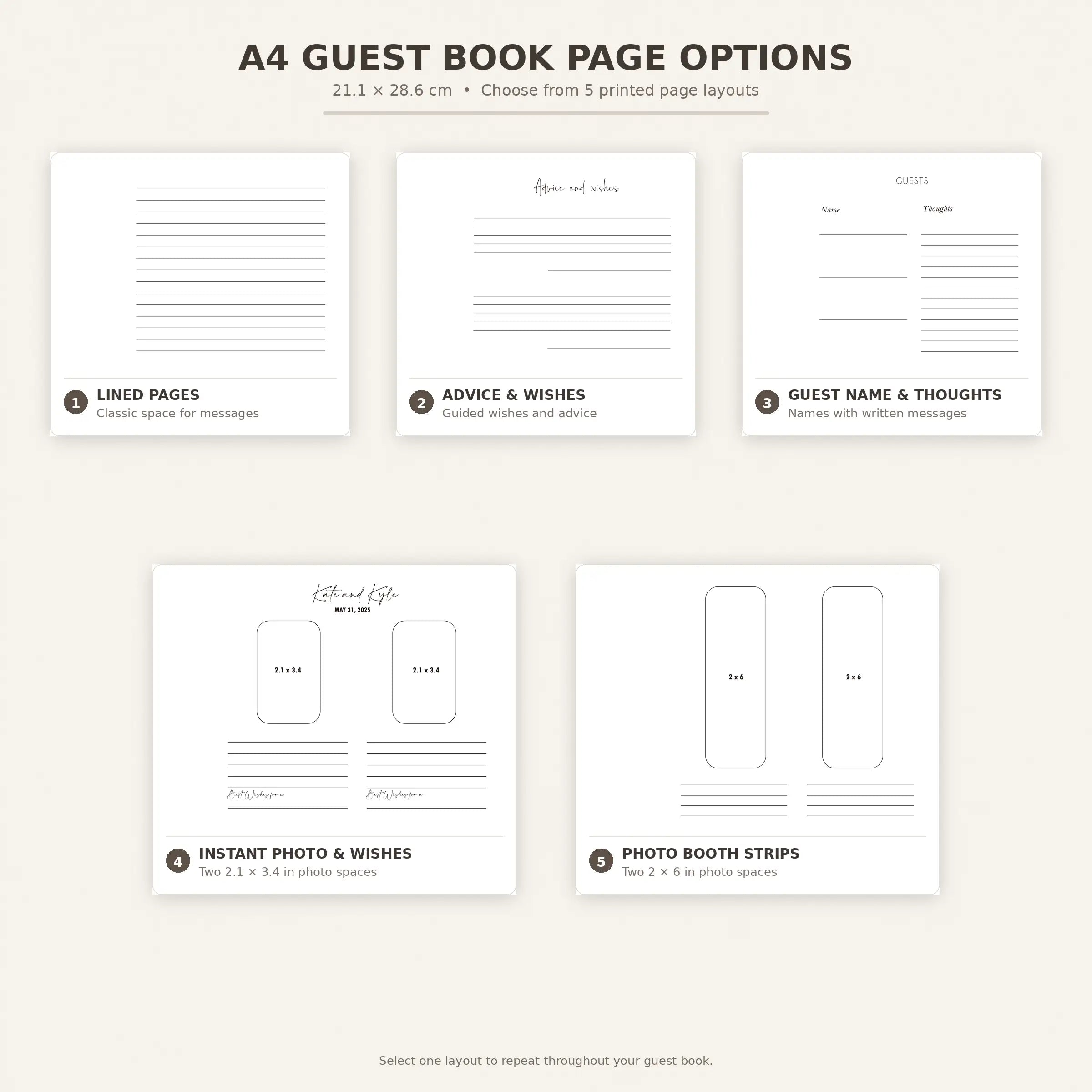 Personalized Guest Book Page Printing Add-On – A4/A5 Standard Paper or Cardstock