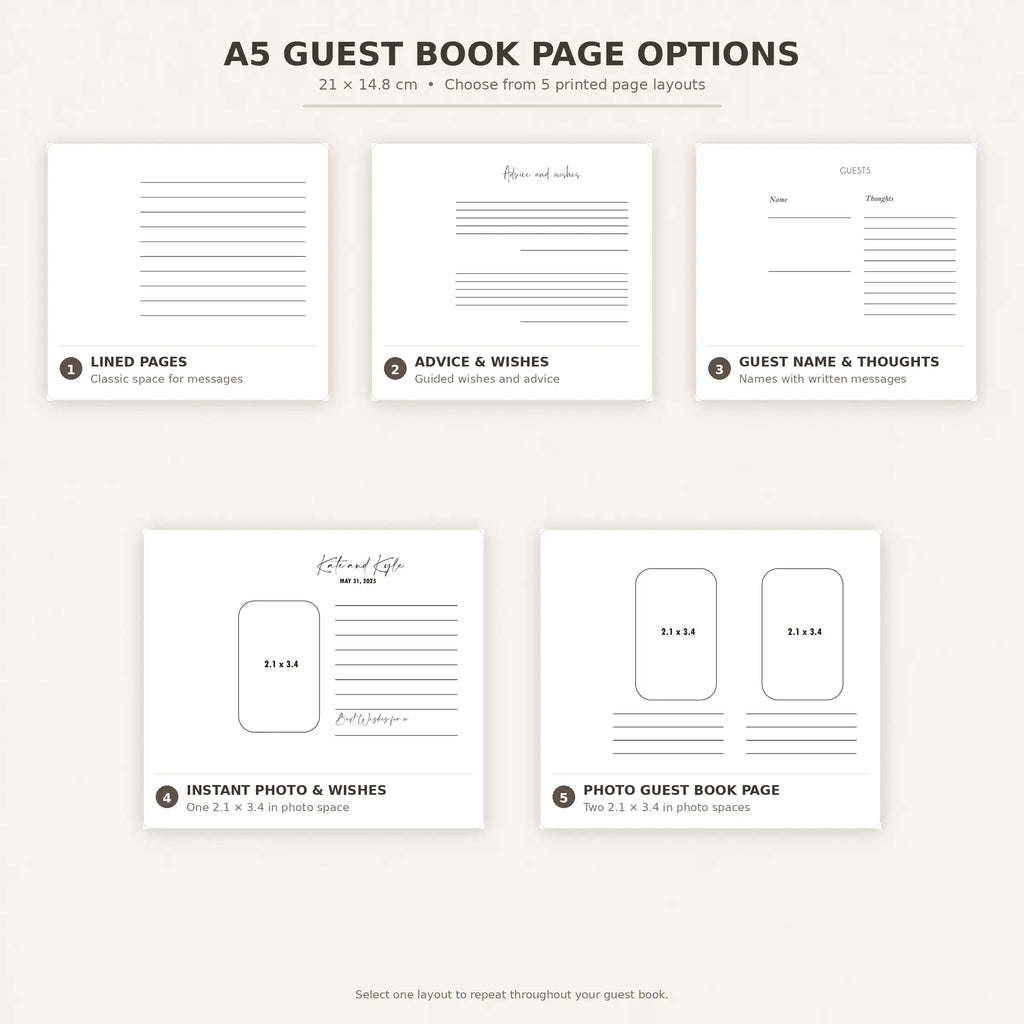 Personalized Guest Book Page Printing Add-On – A4/A5 Standard Paper or Cardstock