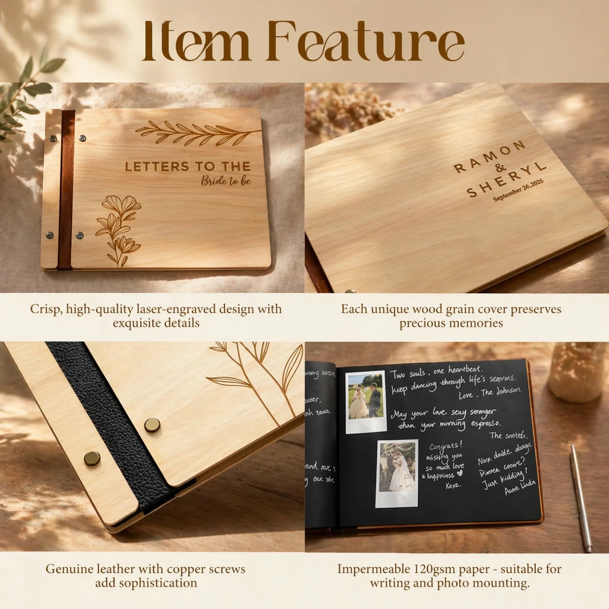 Personalized Wooden Retirement Commemorative Photo Album: Engraved Album, Leather Binding