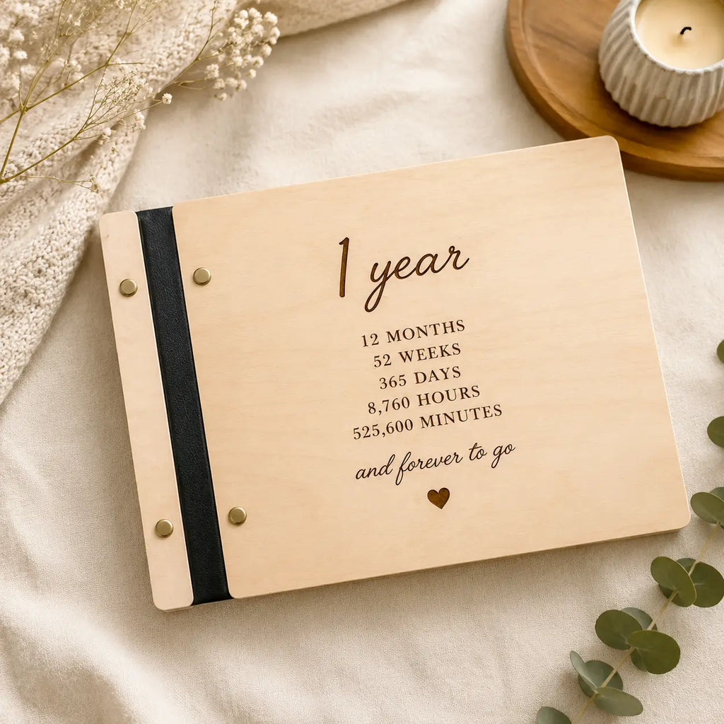 Personalized Wooden Baby Memory Book – First Year Milestone Album Keepsake