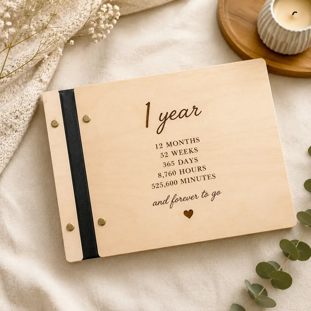 Personalized Wooden Baby Memory Book – First Year Milestone Album Keepsake