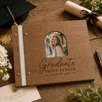Custom Engraved Wooden Graduation Guest Book - Personalized Photo Album & Scrapbook