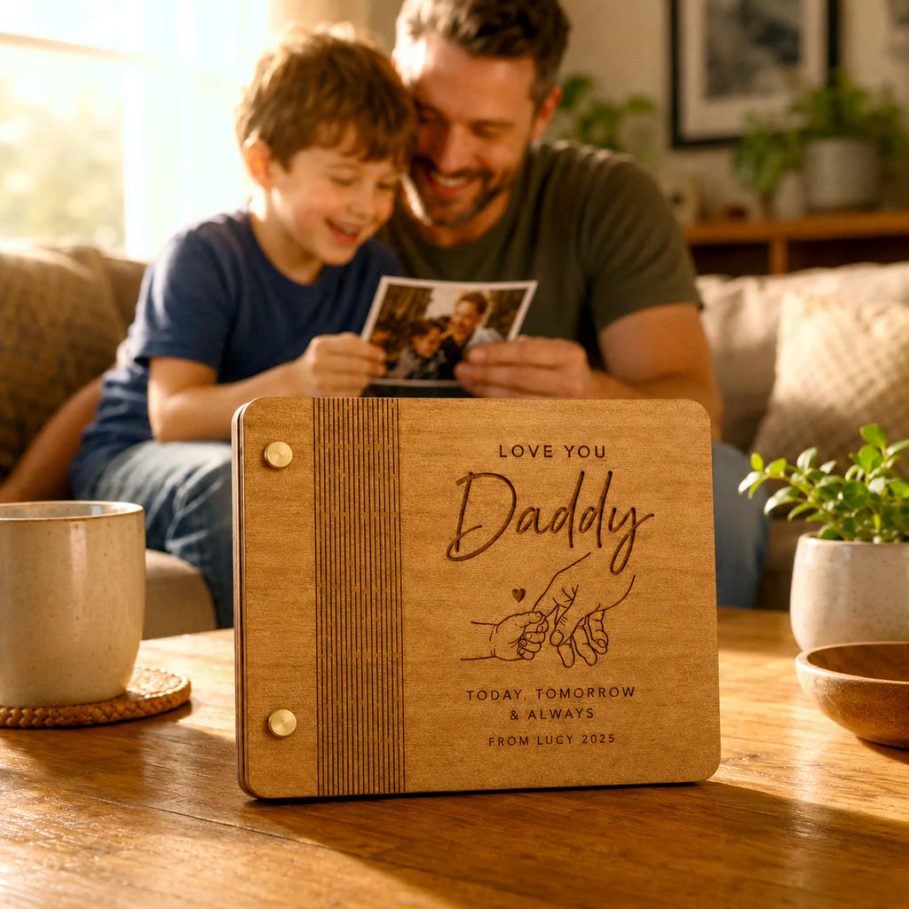Personalized Father’s Day Gift: Custom Wooden Photo Album with Name