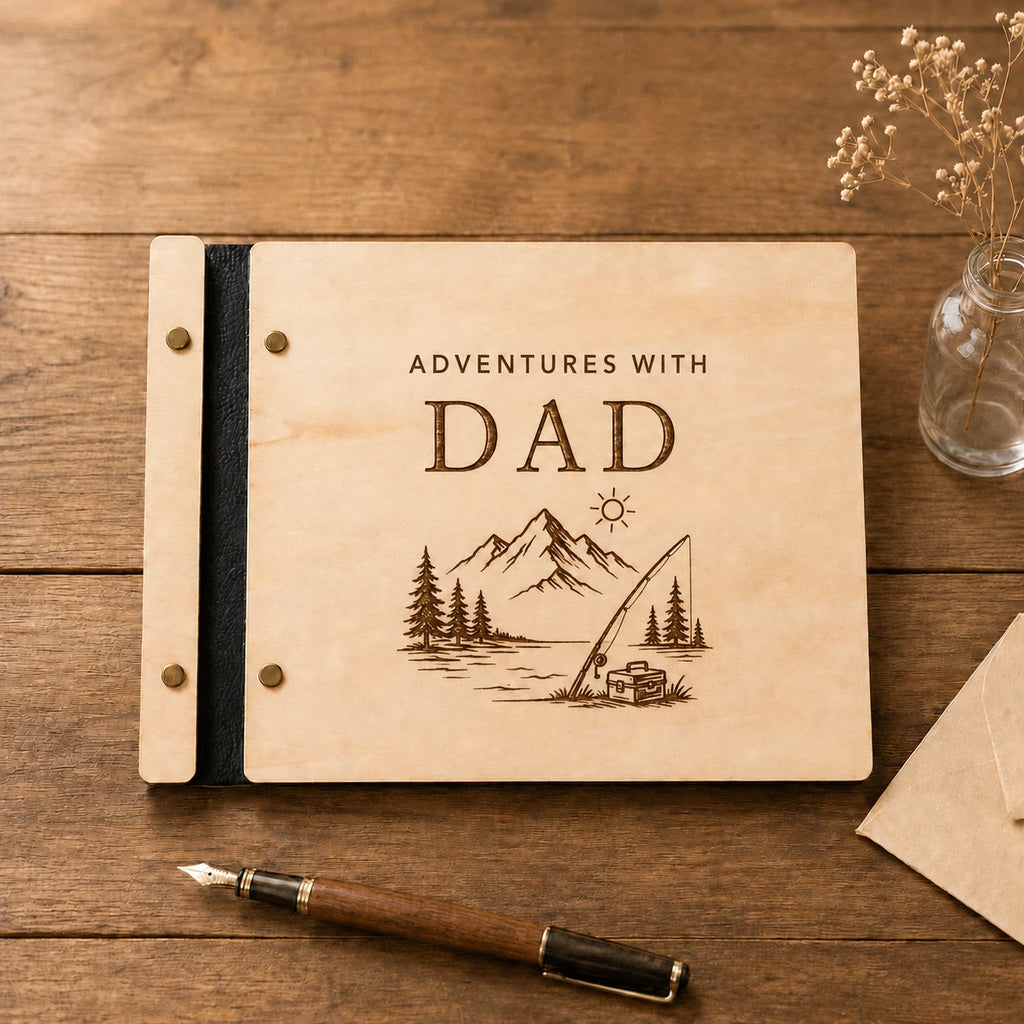Father's Day Gift Wooden Memory Book - Adventure Journal for Dad