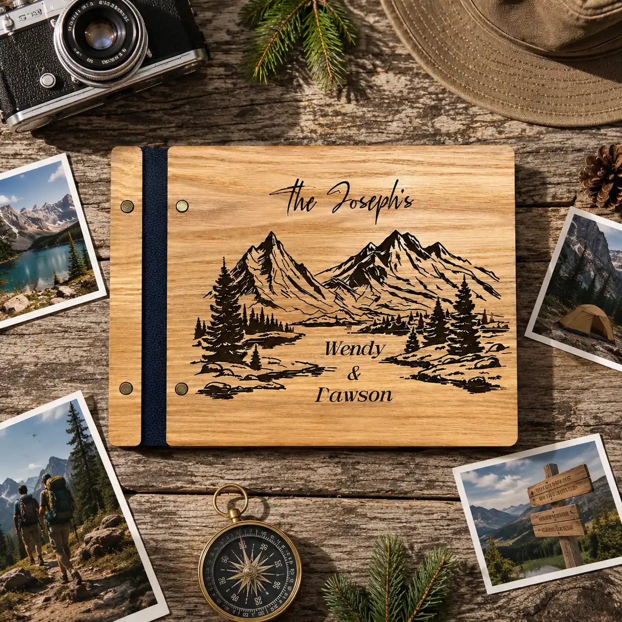 Personalized Wooden Travel Guest Book - Adventure Scrapbook Album, Adventure Lovers, Campers