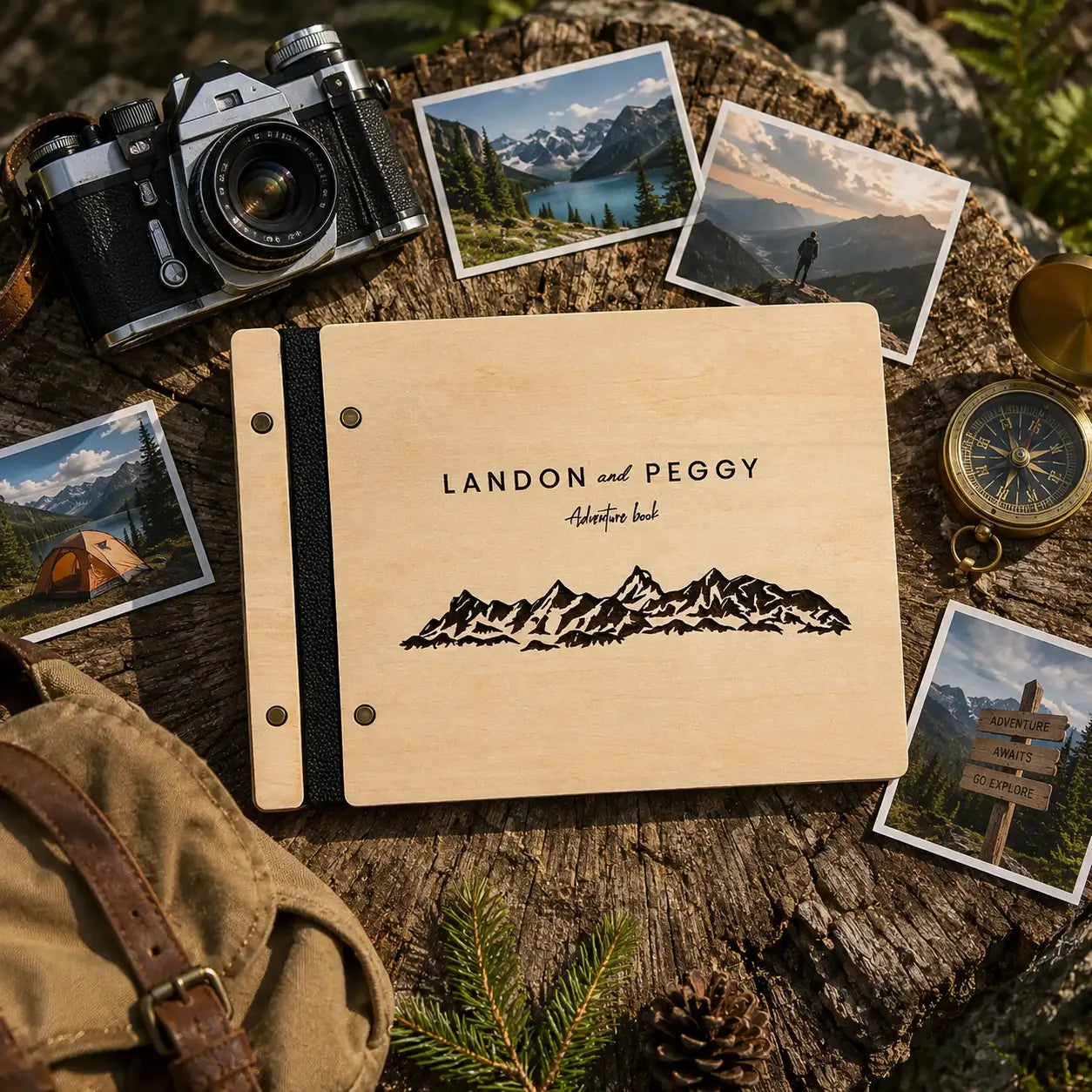 Personalized Wooden Adventure Book: Engraved Travel Scrapbook