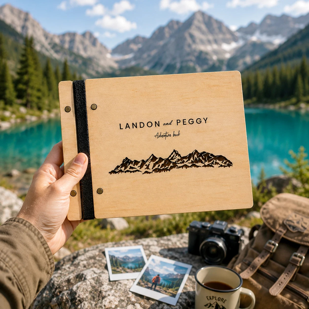 Personalized Wooden Adventure Book: Engraved Travel Scrapbook